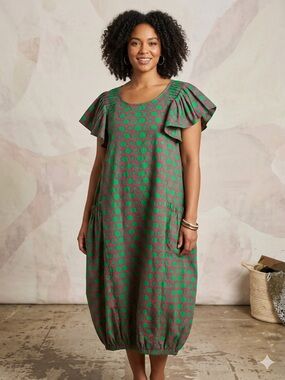 Green and Pink Puff-Sleeve Dress with matching headband